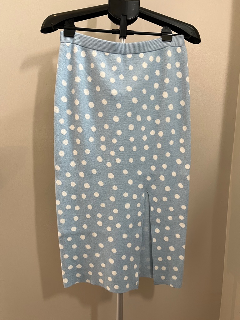 Sincerely Jules Light Blue And White Polka Dot Sweater Knit Skirt - Size Large